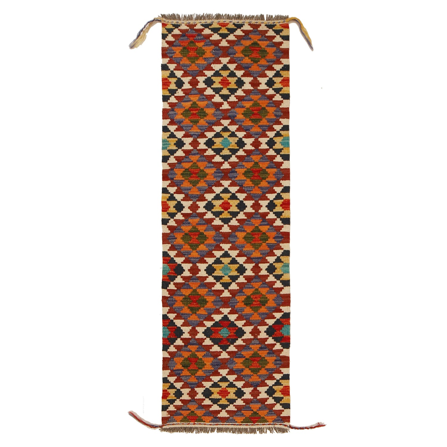 Colorful Flat-Weave Wool Kilim Runner 1' 7" x 5' 1" ft / 48 x 155 cm - No. G31438