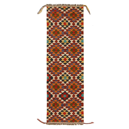 Colorful Flat-Weave Wool Kilim Runner 1' 7" x 5' 1" ft / 48 x 155 cm - No. G31438