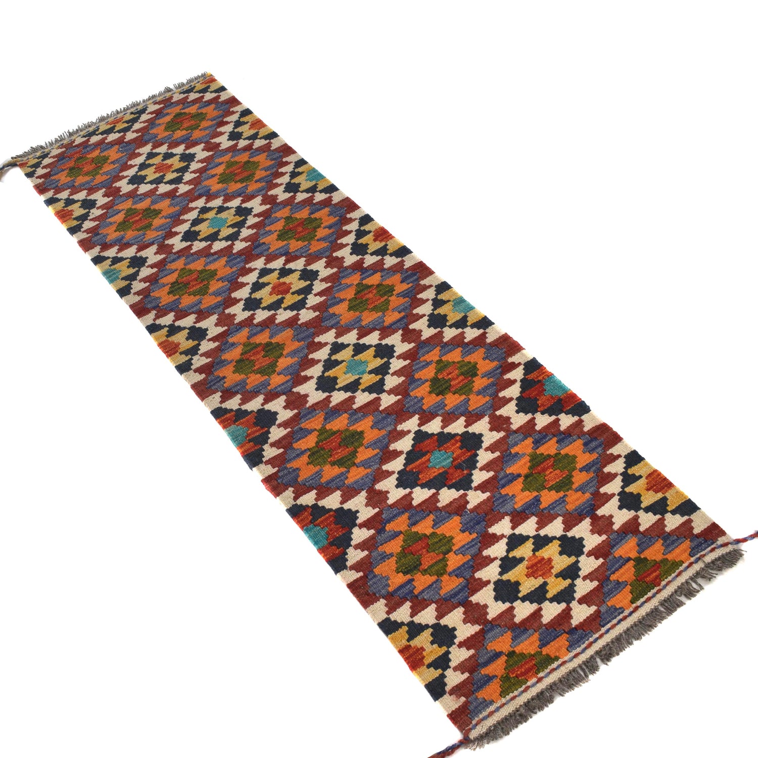 Colorful Flat-Weave Wool Kilim Runner 1' 7" x 5' 1" ft / 48 x 155 cm - No. G31438