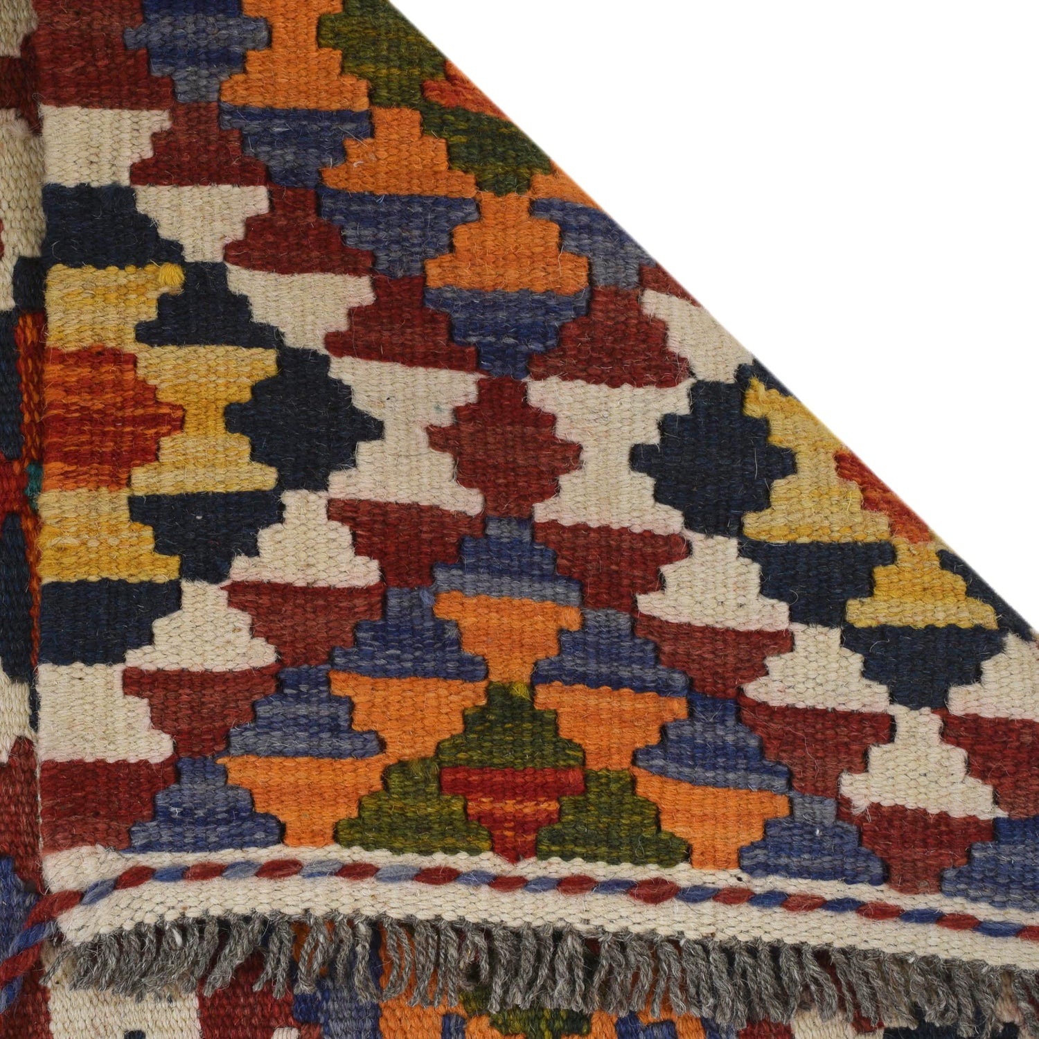 Colorful Flat-Weave Wool Kilim Runner 1' 7" x 5' 1" ft / 48 x 155 cm - No. G31438