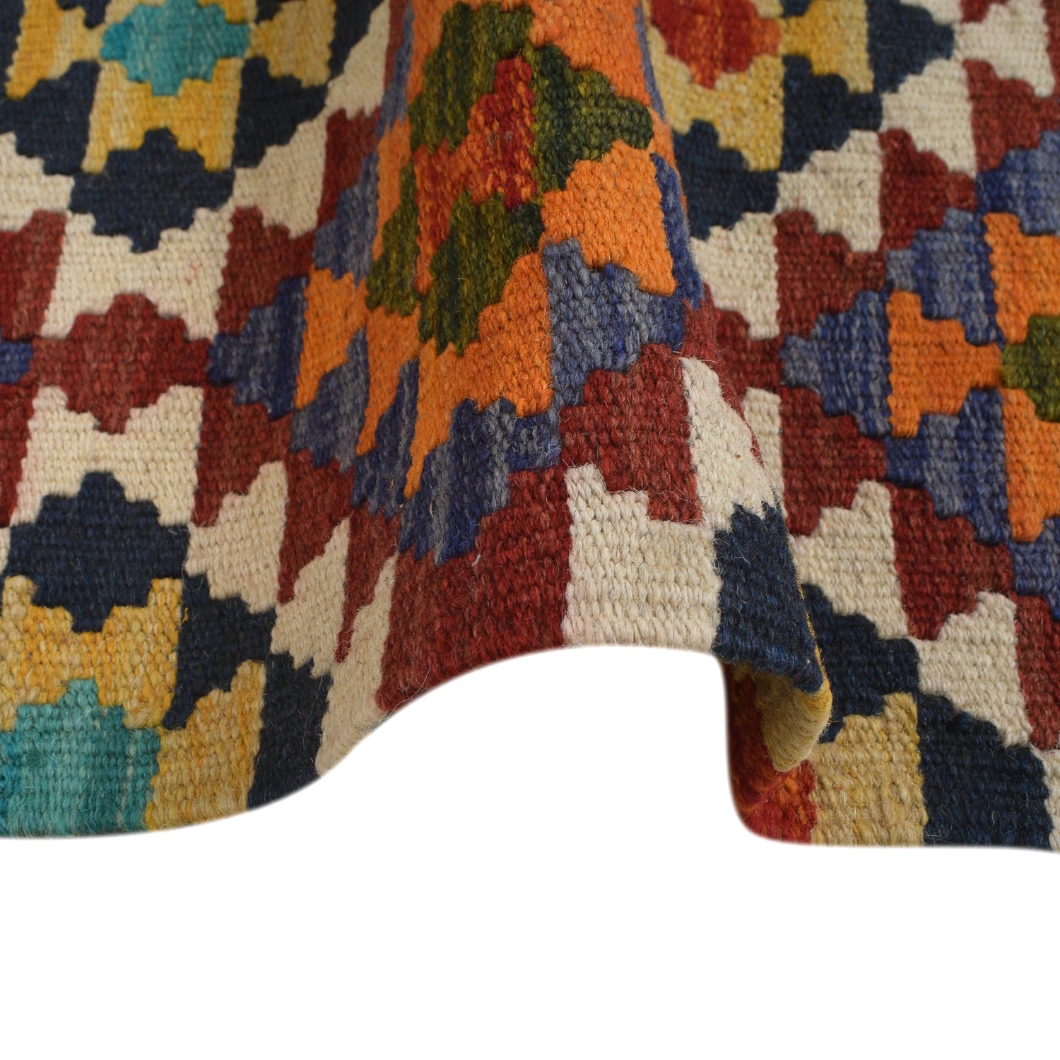 Colorful Flat-Weave Wool Kilim Runner 1' 7" x 5' 1" ft / 48 x 155 cm - No. G31438