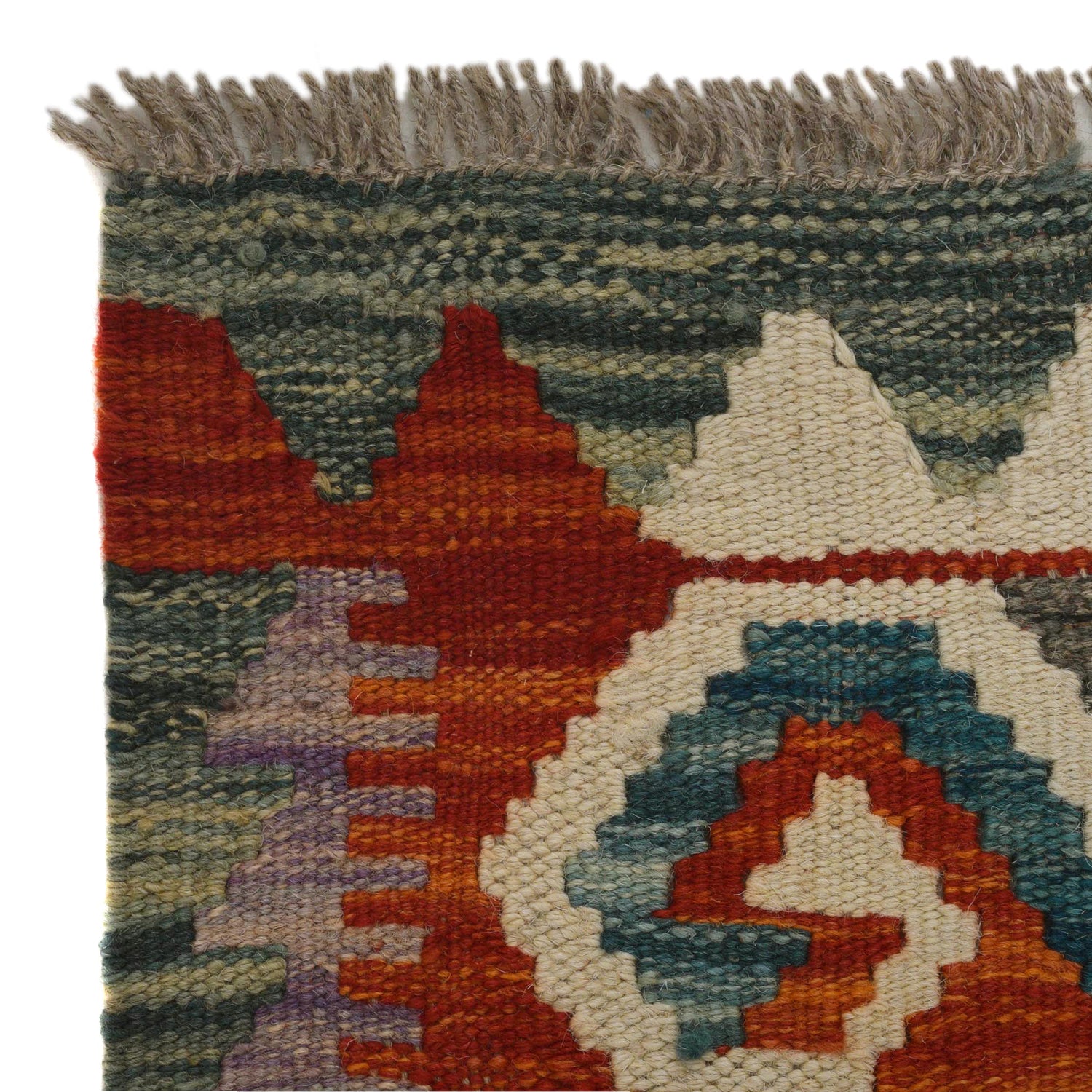 Colorful Flat-Weave Wool Kilim Runner 1' 8" x 4' 10" ft / 51 x 147 cm - No. G31439
