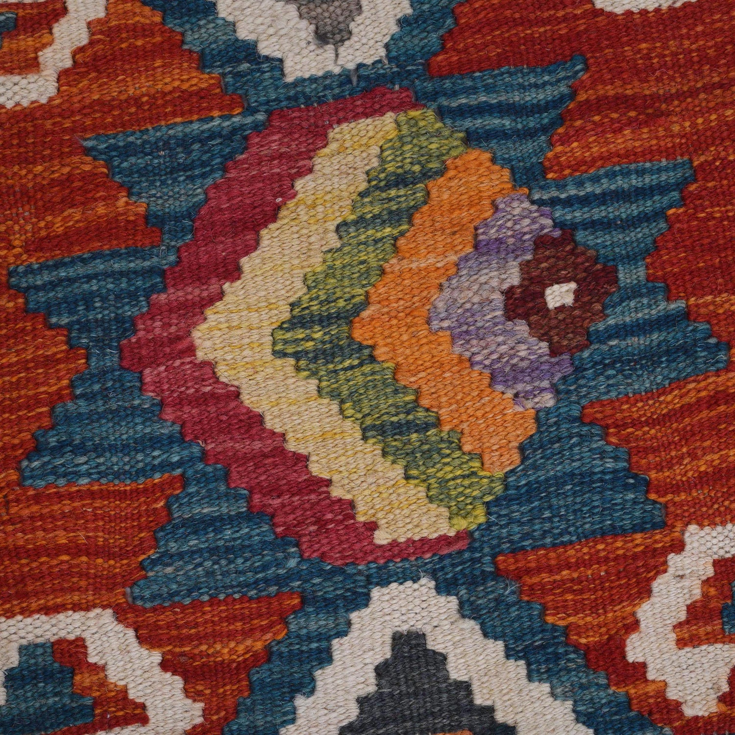 Colorful Flat-Weave Wool Kilim Runner 1' 8" x 4' 10" ft / 51 x 147 cm - No. G31439