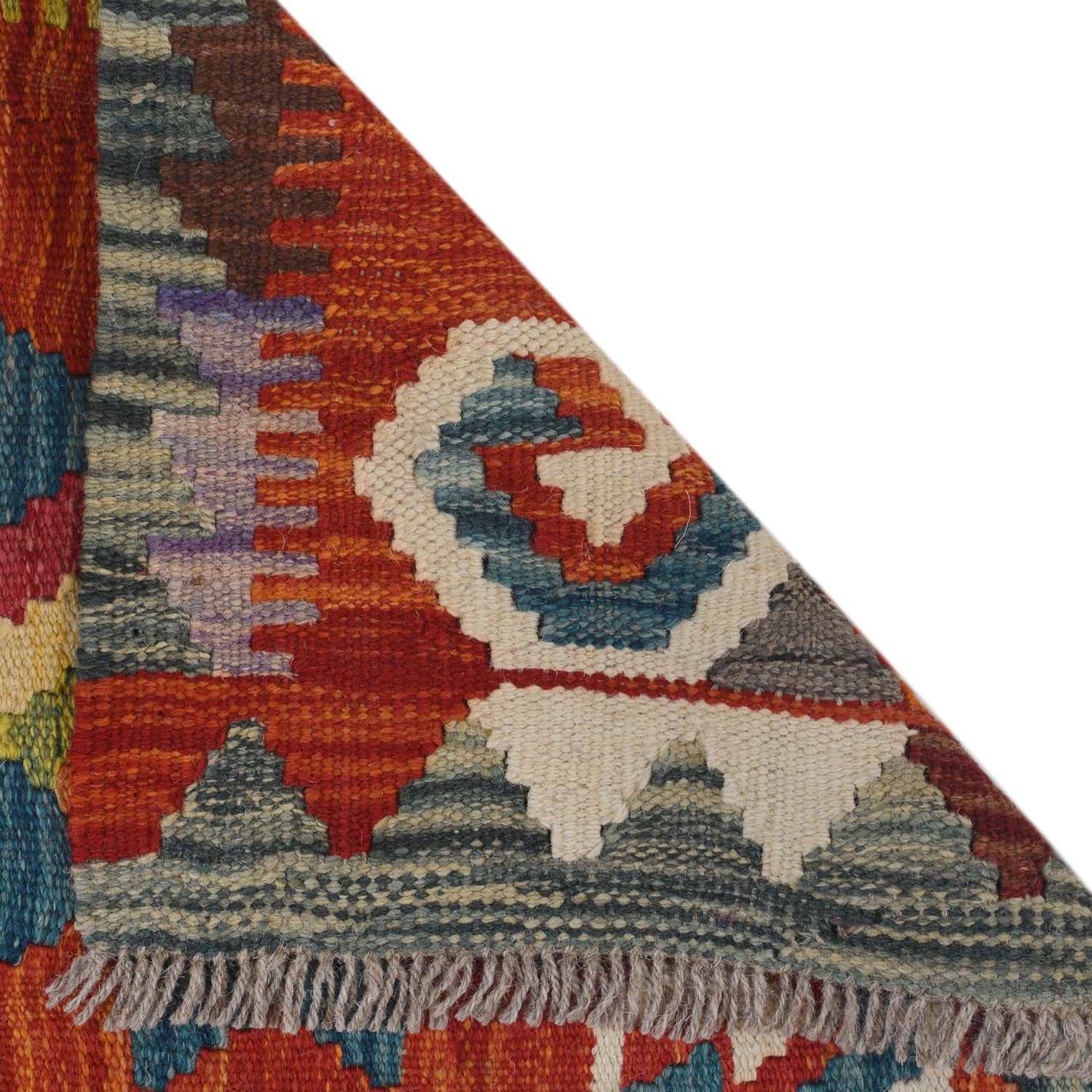 Colorful Flat-Weave Wool Kilim Runner 1' 8" x 4' 10" ft / 51 x 147 cm - No. G31439