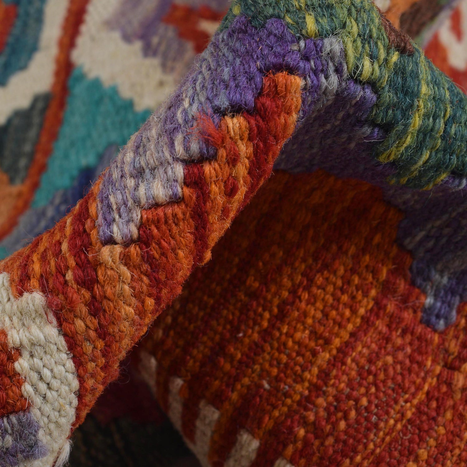 Colorful Flat-Weave Wool Kilim Runner 1' 8" x 4' 10" ft / 51 x 147 cm - No. G31439