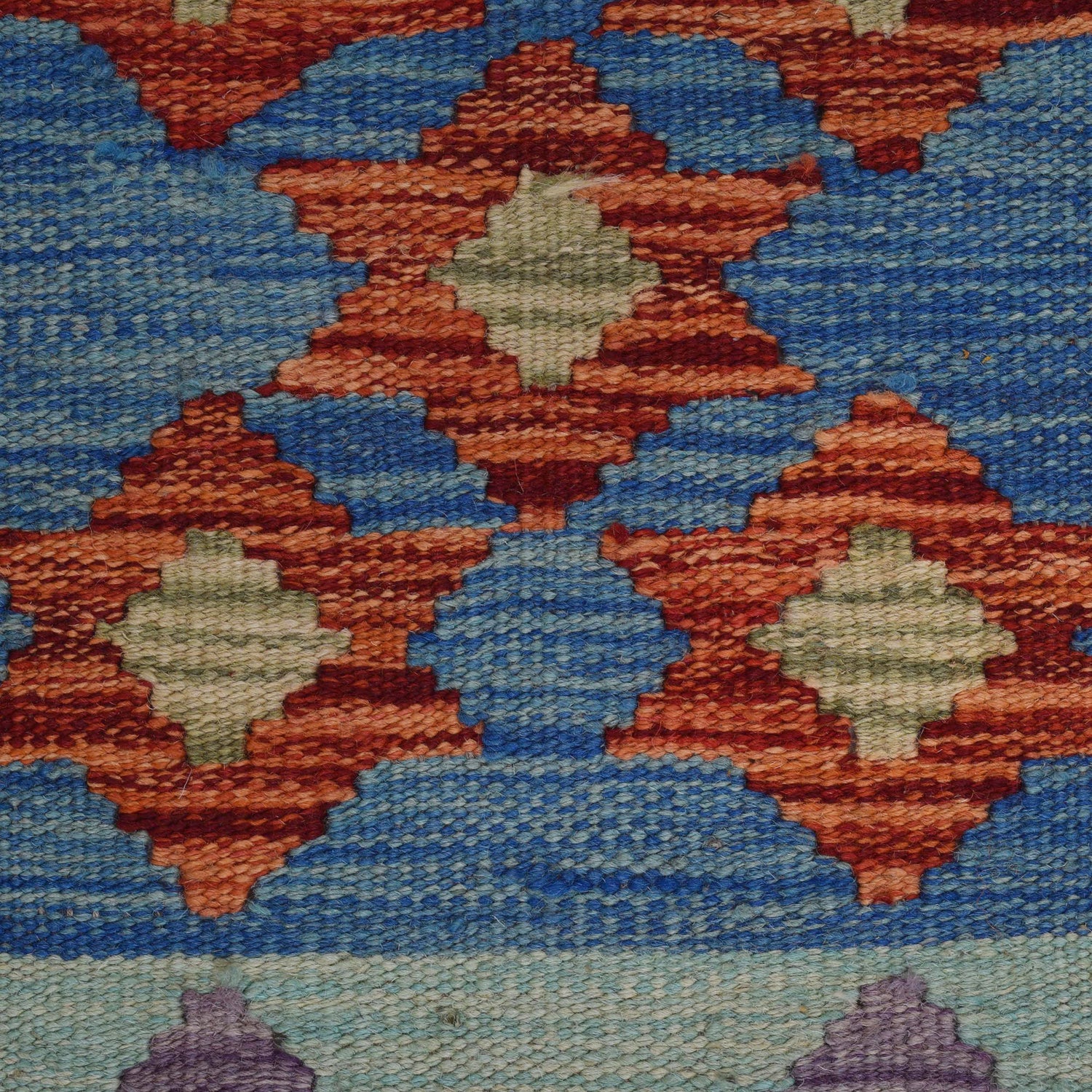 Colorful Flat-Weave Wool Kilim Runner 1' 8" x 4' 9" ft / 52 x 145 cm - No. G31440