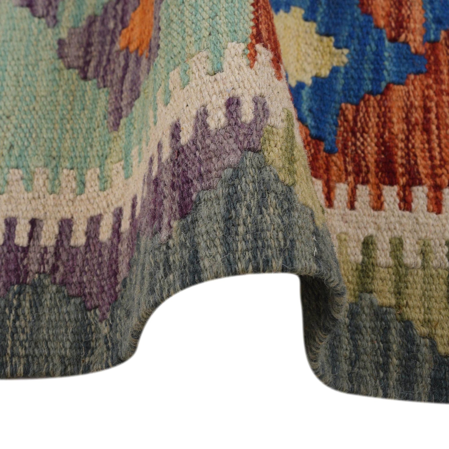 Colorful Flat-Weave Wool Kilim Runner 1' 8" x 4' 9" ft / 52 x 145 cm - No. G31440