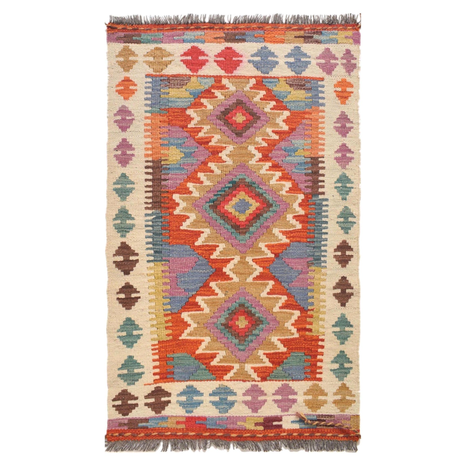 Handmade Afghan Vegetable Kilim 2' 0 x 3' 3" ft / 62 x 99 cm - No. G31488