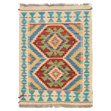 Colorful Flat-Weave Wool Kilim 1' 11 x 2' 7" ft / 59 x 78 cm - No. G31505