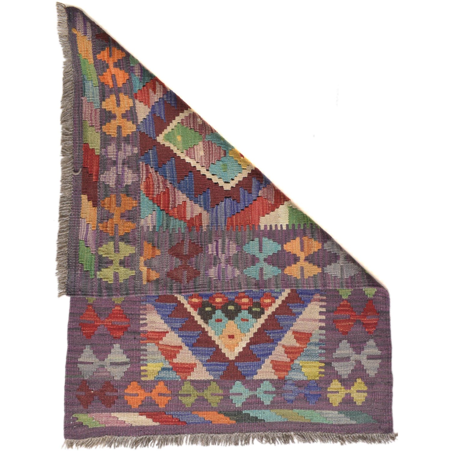 Colorful Flat-Weave Wool Kilim 2' 1 x 2' 11" ft / 64 x 90 cm - No. G31507