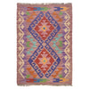 Colorful Flat-Weave Wool Kilim 2' 0 x 2' 11" ft / 62 x 90 cm - No. G31508