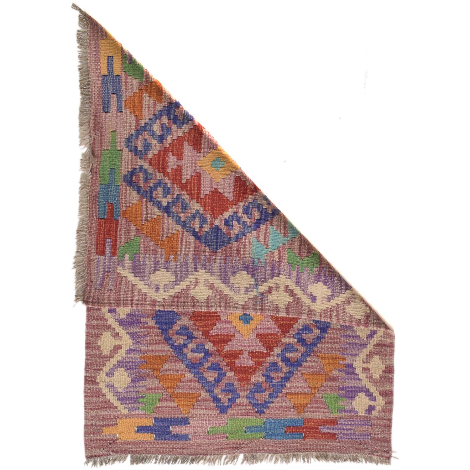 Colorful Flat-Weave Wool Kilim 2' 0 x 2' 11" ft / 62 x 90 cm - No. G31508