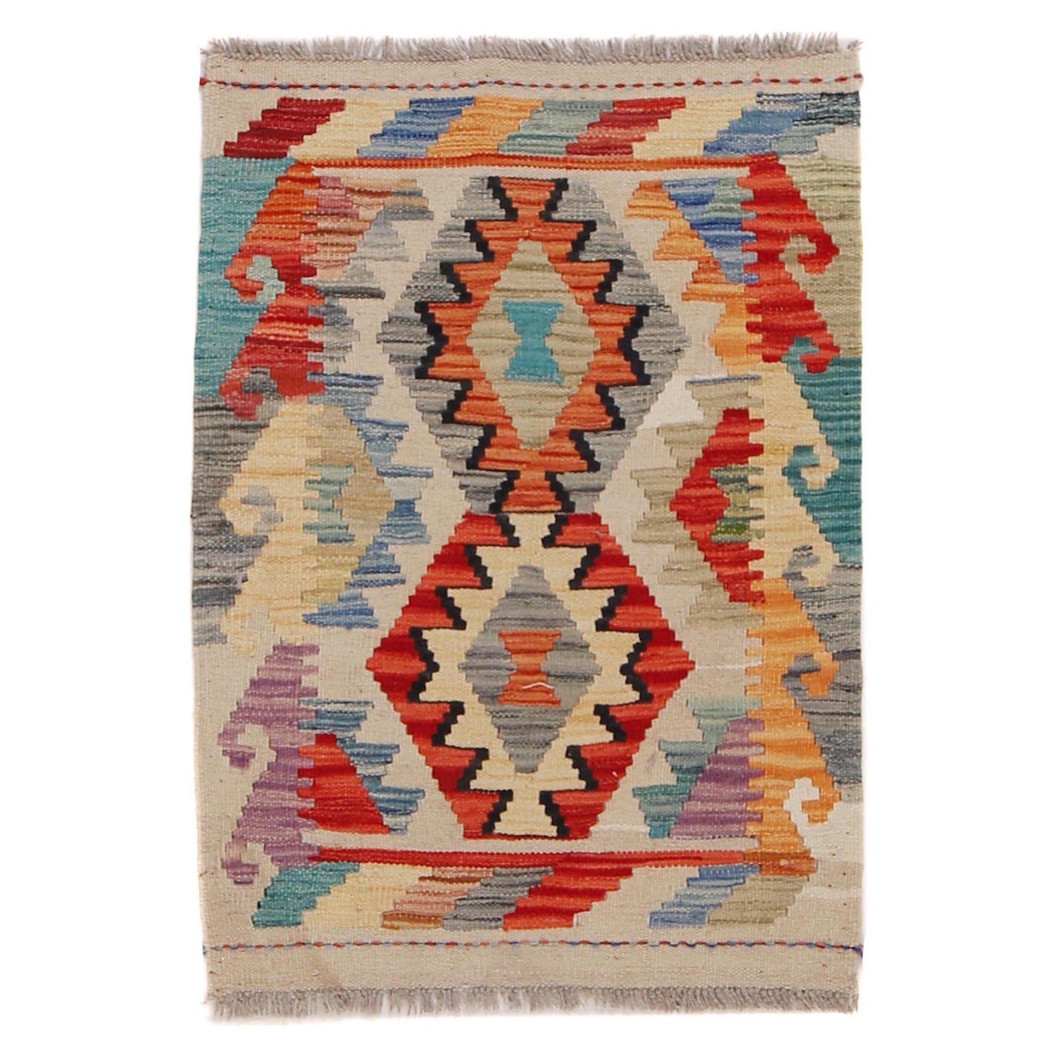 Handmade Afghan Vegetable Kilim 2' 0" x 2' 10" ft / 62 x 86 cm - No. G31543