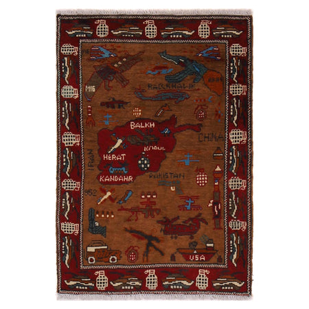 Handmade Afghan War Area Rug 2' 0" x 2' 11" ft / 62 x 89 cm - No. G31632