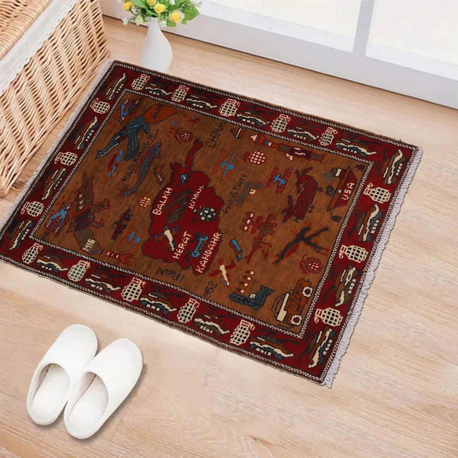 Handmade Afghan War Area Rug 2' 0" x 2' 11" ft / 62 x 89 cm - No. G31632