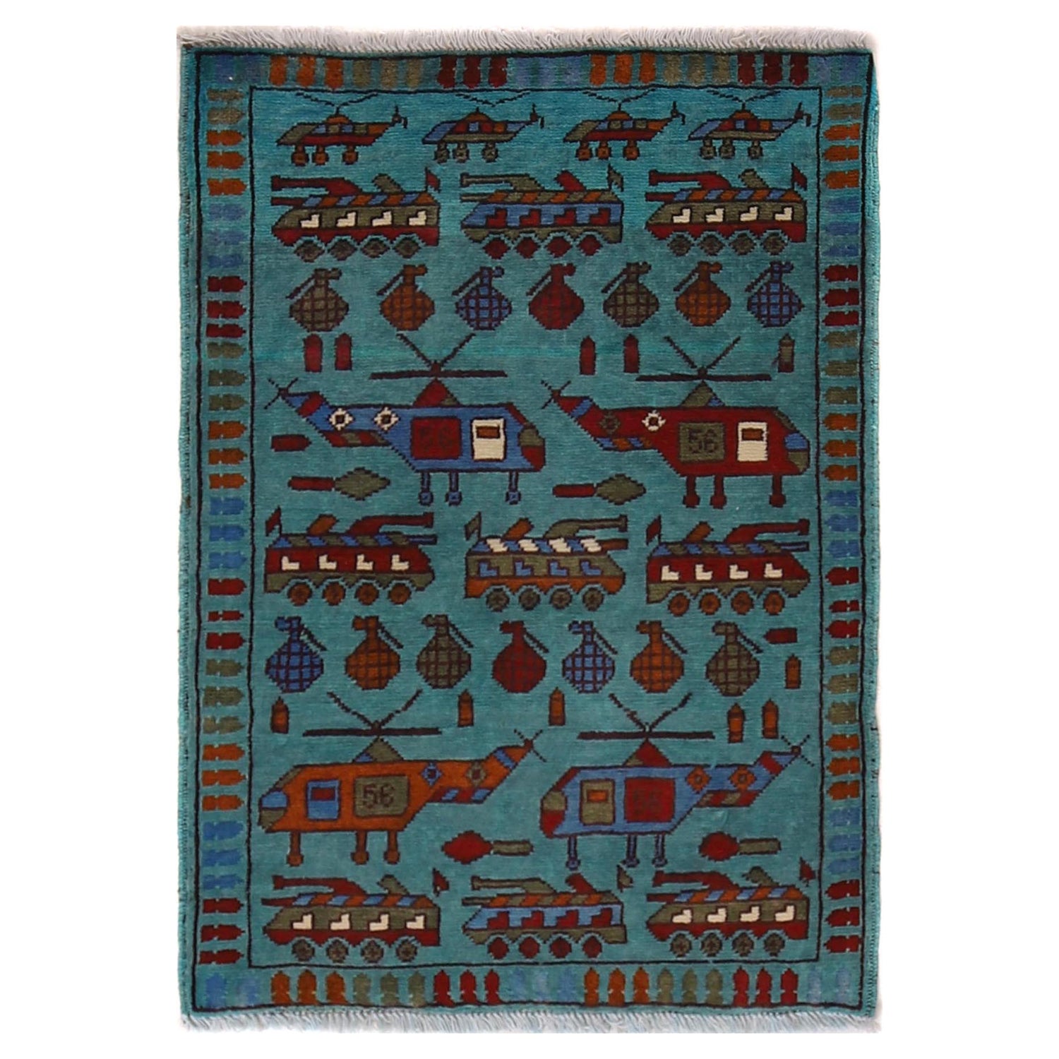 Handmade Afghan War Area Rug 2' 2" x 2' 11" ft / 65 x 89 cm - No. G31633