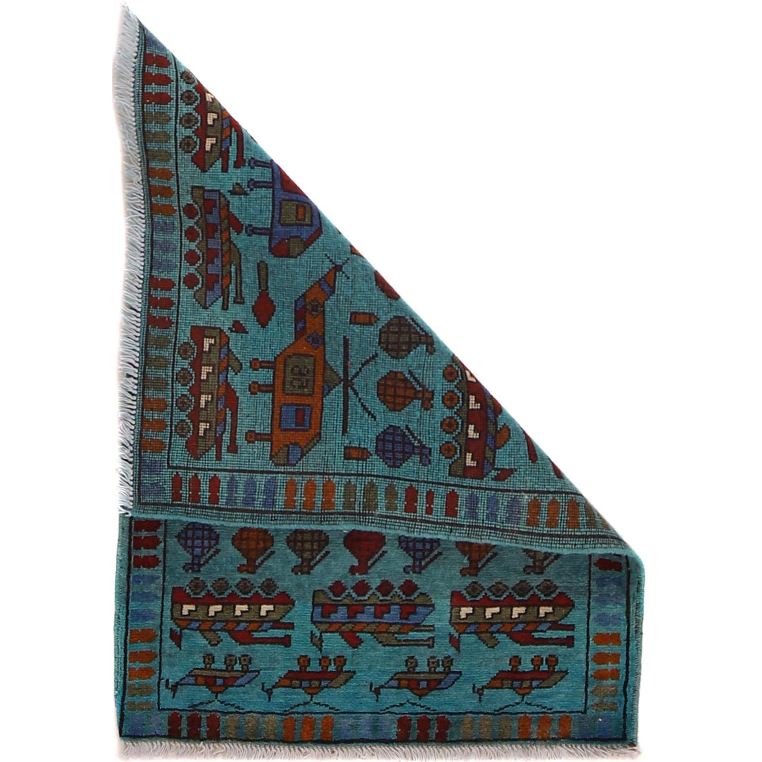 Handmade Afghan War Area Rug 2' 2" x 2' 11" ft / 65 x 89 cm - No. G31633