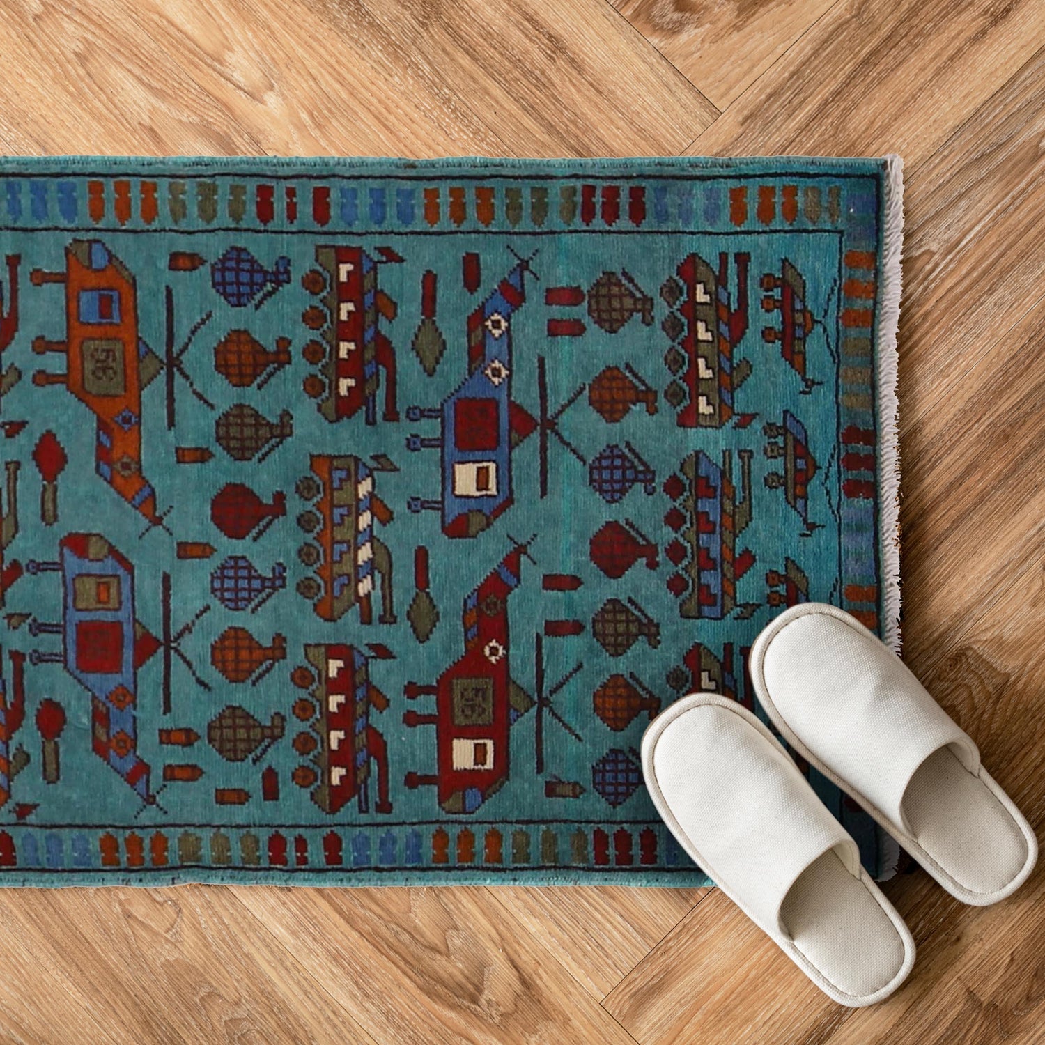 Handmade Afghan War Area Rug 2' 2" x 2' 11" ft / 65 x 89 cm - No. G31633