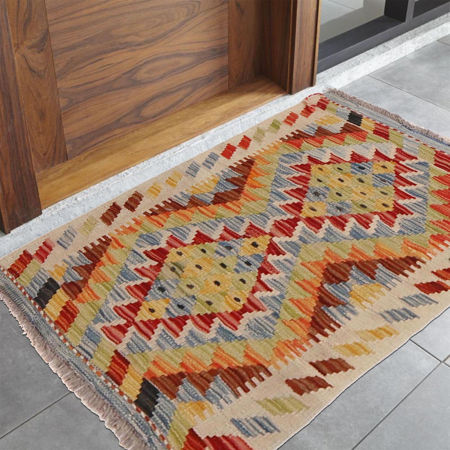 Handmade Afghan Vegetable Kilim 1' 11" x 2' 6" ft / 58 x 75 cm - No. G31638