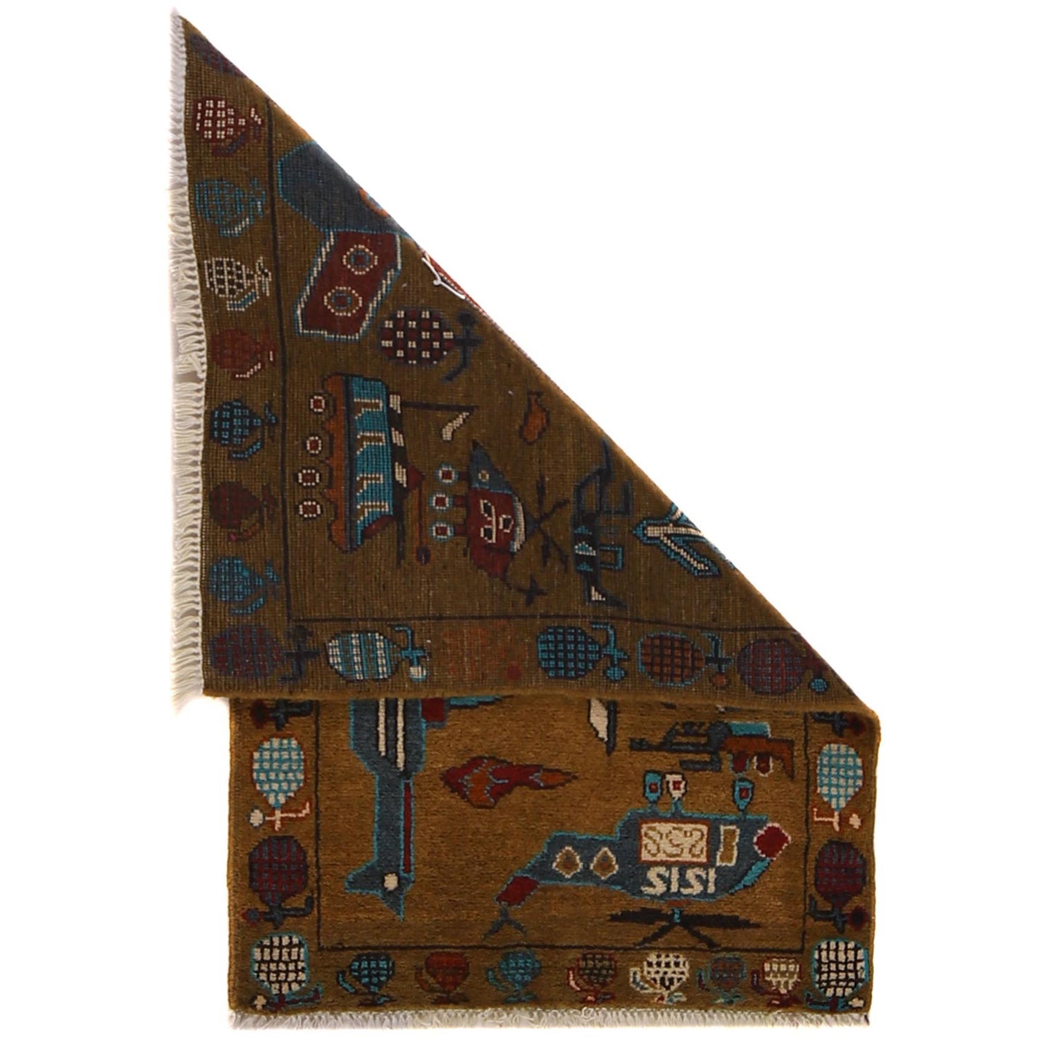 Brown Color War Rug 2' 0" x 2' 11" ft / 60 x 90 cm - No. G31700