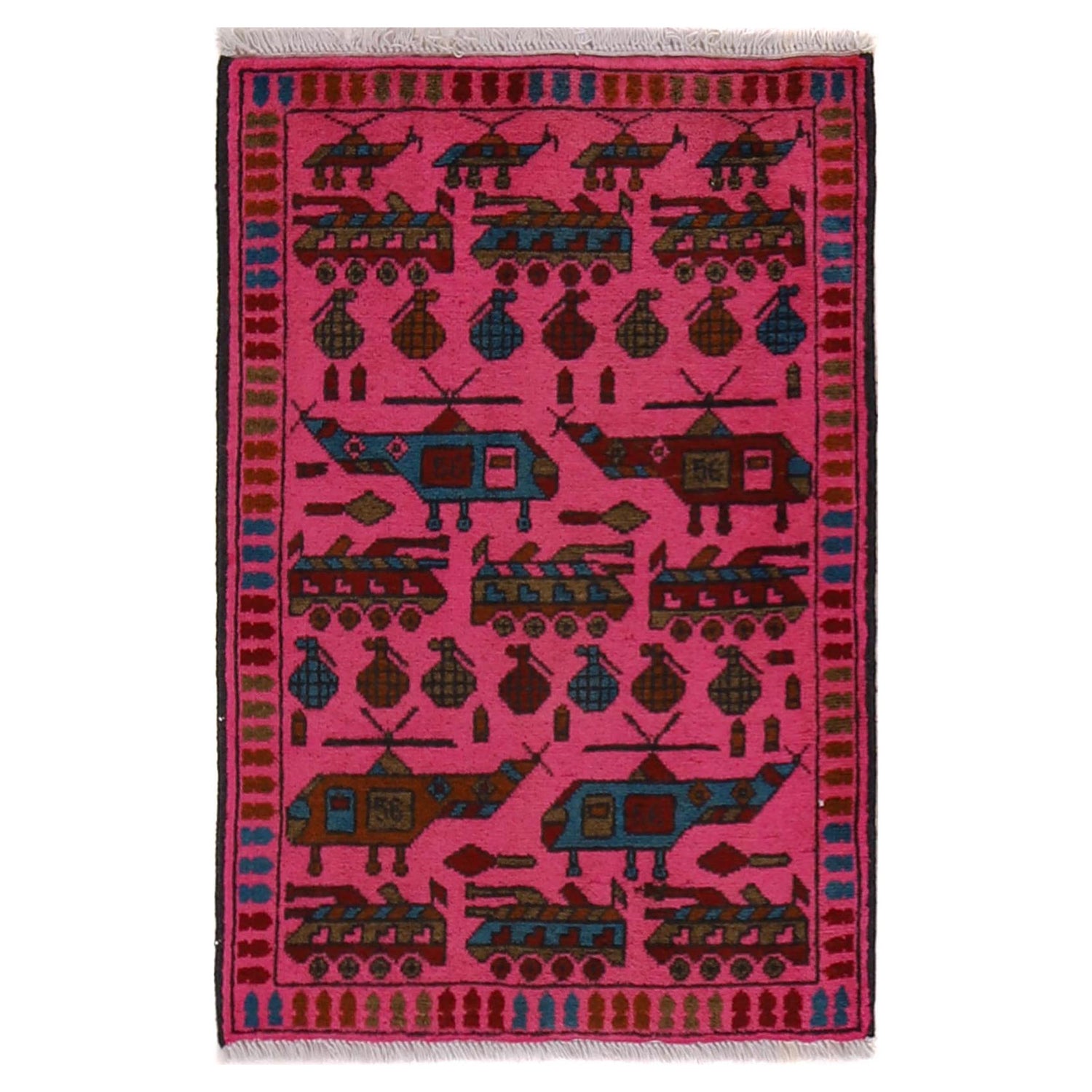 Pink Color War Rug 1' 11" x 2' 8" ft / 58 x 81 cm - No. G31701