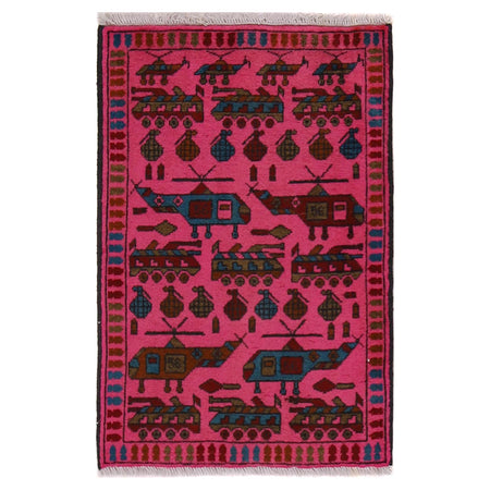 Pink Color War Rug 1' 11" x 2' 8" ft / 58 x 81 cm - No. G31701