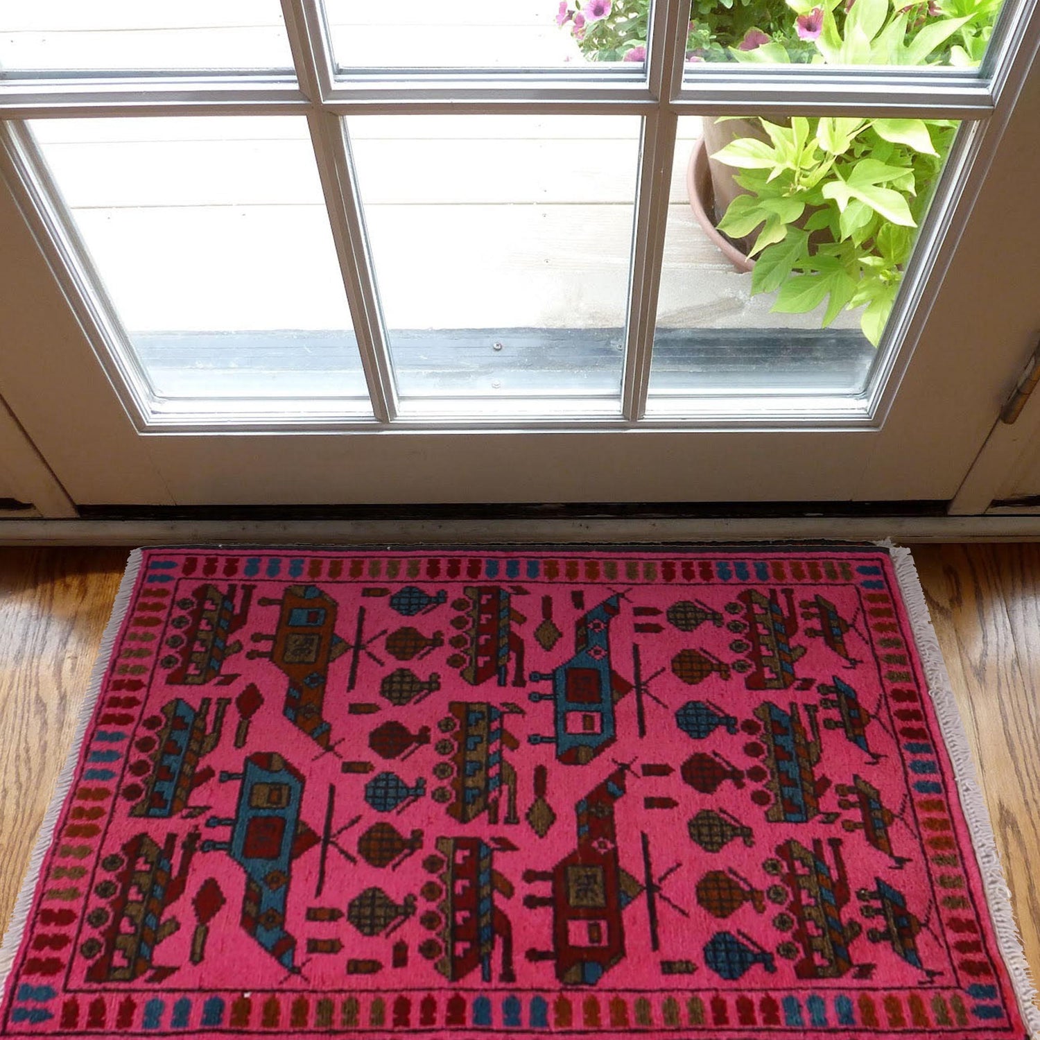 Pink Color War Rug 1' 11" x 2' 8" ft / 58 x 81 cm - No. G31701