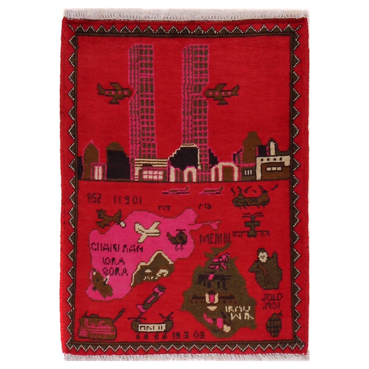 Red Color War Rug 2' 0" x 2' 9" ft / 62 x 84 cm - No. G31702