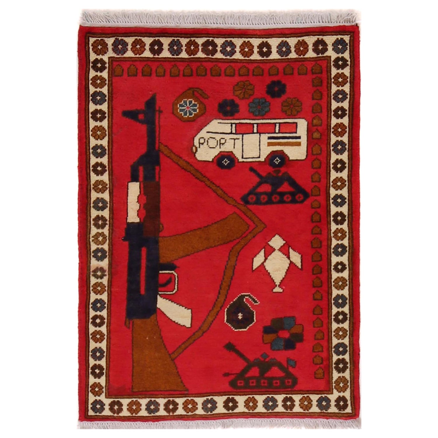 Red Color War Rug 2' 0" x 2' 10" ft / 62 x 87 cm - No. G31707
