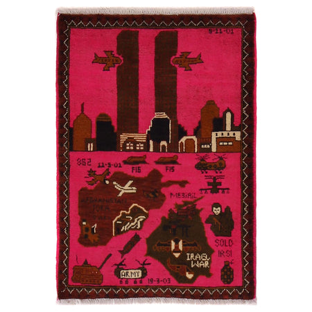 Pink Color War Rug 2' 0" x 2' 11" ft / 62 x 88 cm - No. G31708