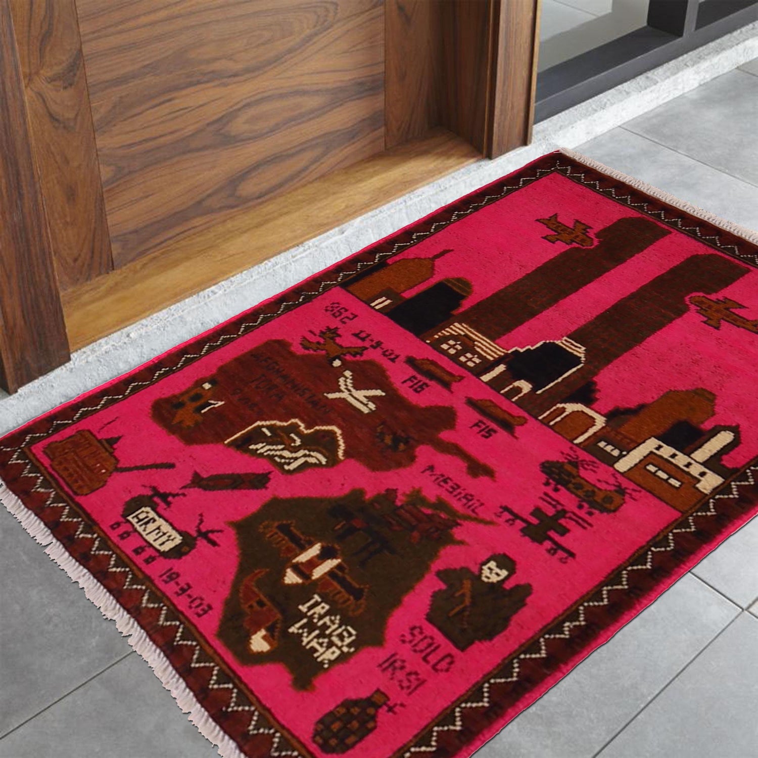 Pink Color War Rug 2' 0" x 2' 11" ft / 62 x 88 cm - No. G31708