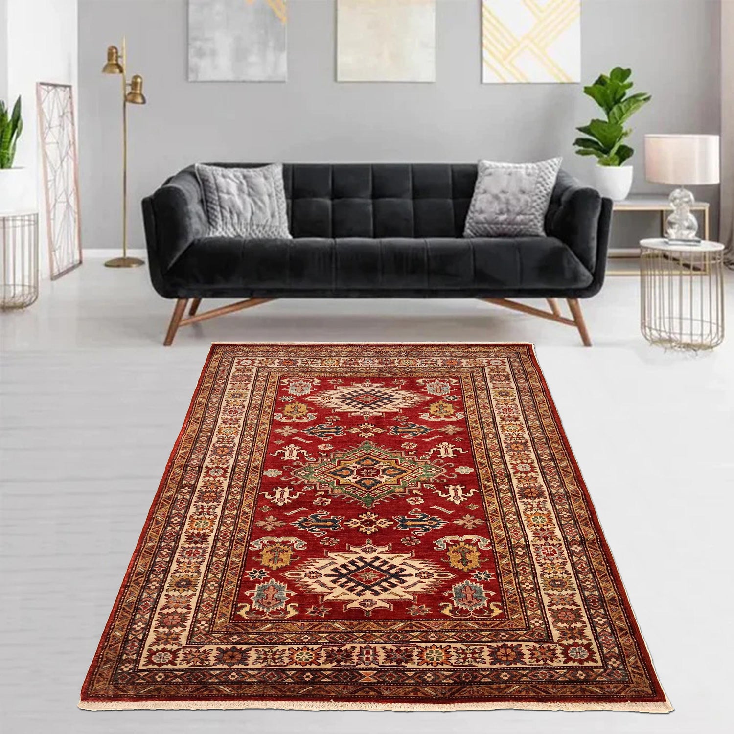 Supreme Kazak Carpet 4' 1" x 5' 7" ft / 124 x 170 cm - No. G31773