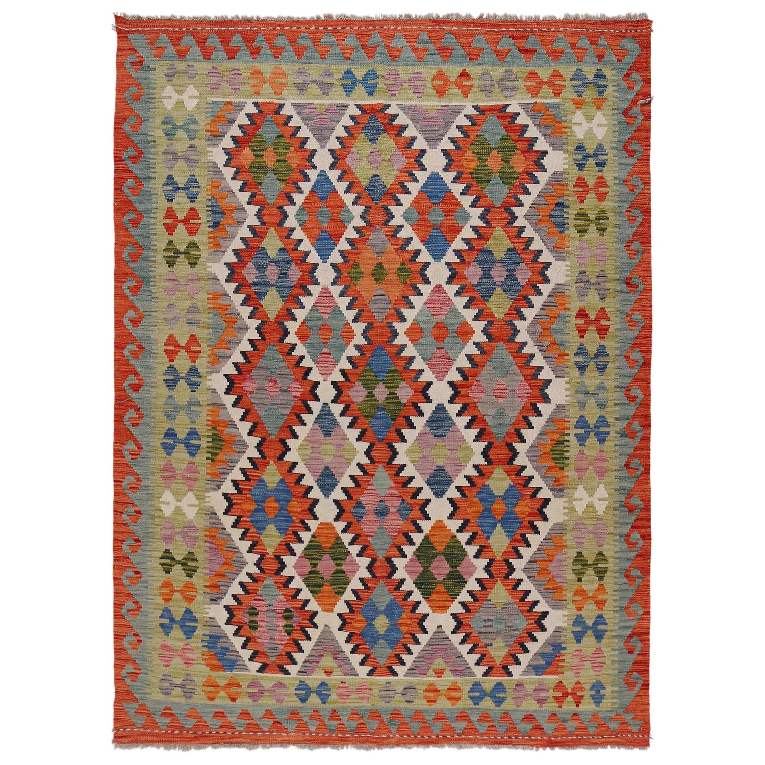 Hand Knotted Afghan Style Kilim 5' 6" x 7' 10" ft / 168 x 238 cm - No. G31802