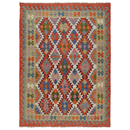 Hand Knotted Afghan Style Kilim 5' 6" x 7' 10" ft / 168 x 238 cm - No. G31802