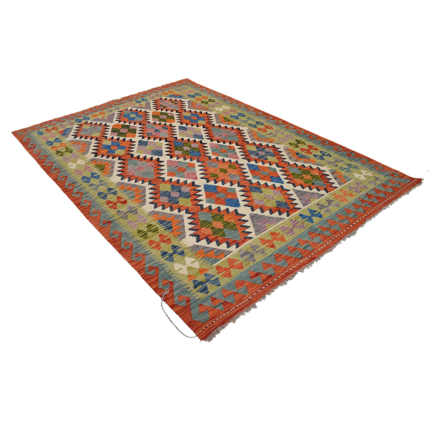 Hand Knotted Afghan Style Kilim 5' 6" x 7' 10" ft / 168 x 238 cm - No. G31802