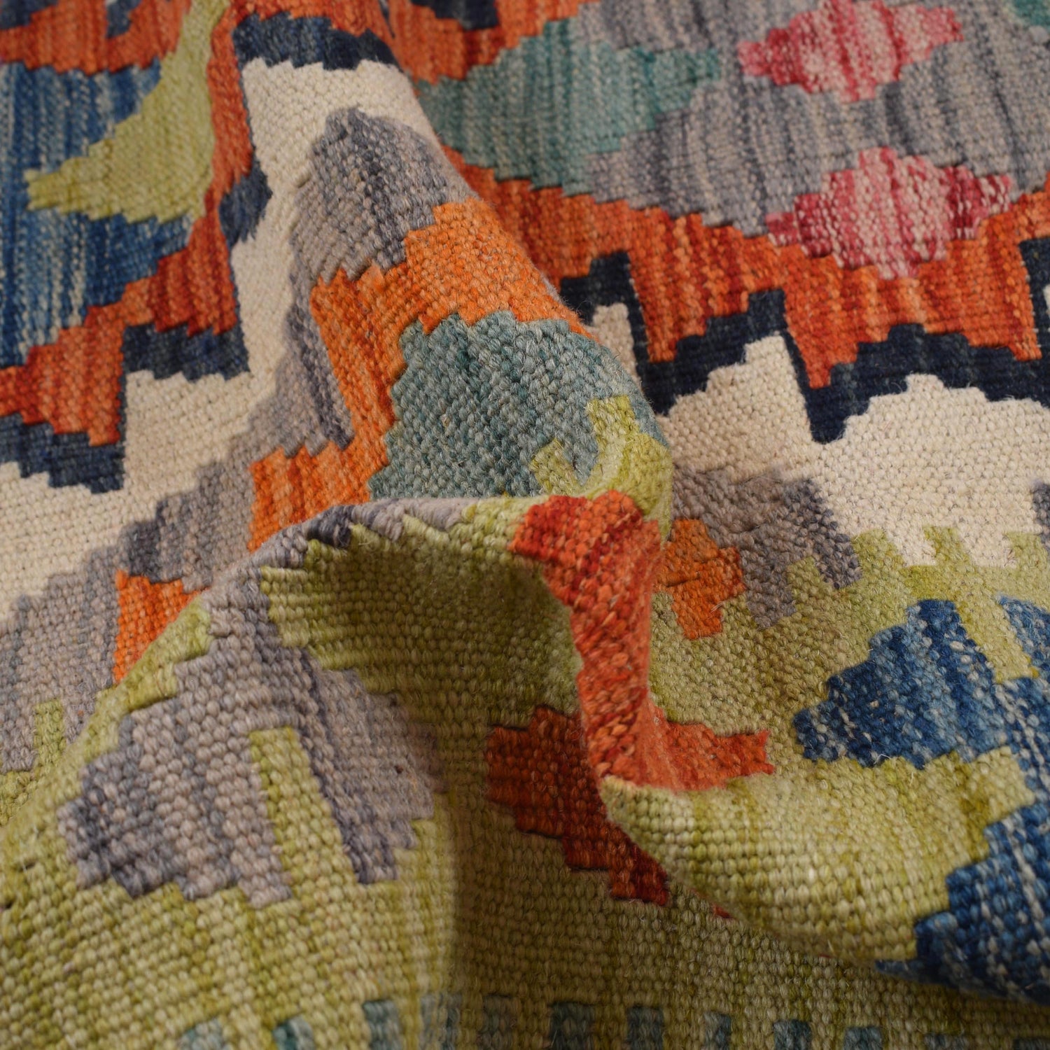 Hand Knotted Afghan Style Kilim 5' 6" x 7' 10" ft / 168 x 238 cm - No. G31802