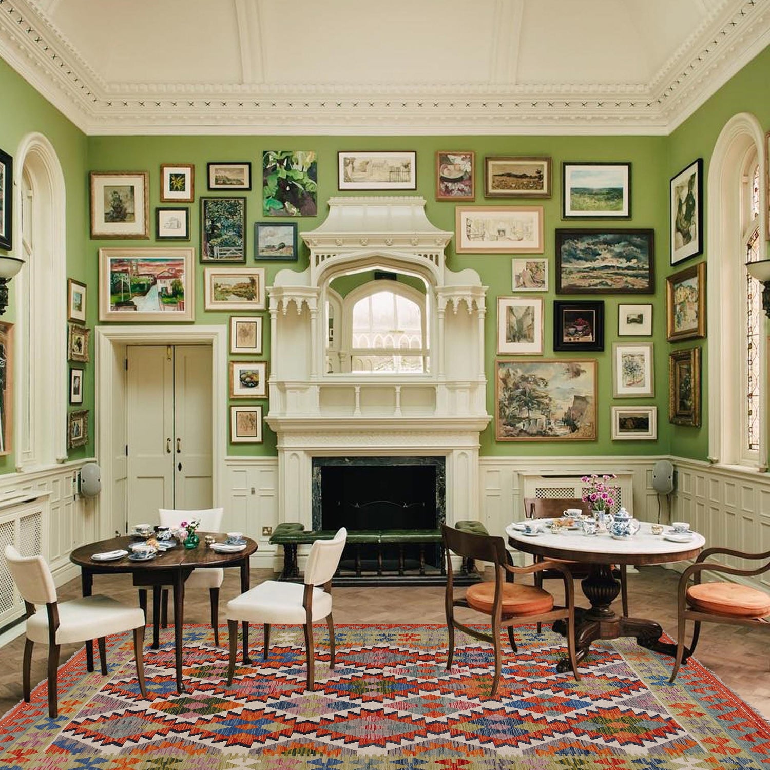 Hand Knotted Afghan Style Kilim 5' 6" x 7' 10" ft / 168 x 238 cm - No. G31802