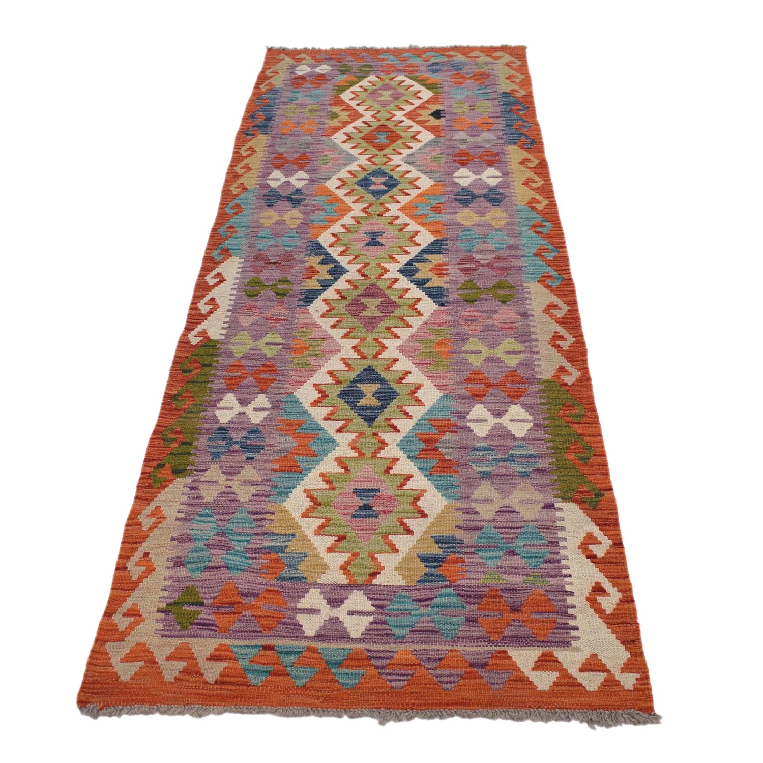 Handmade Turkish Design Wool Kilim Runner 2' 7" x 7' 10" ft / 78 x240 cm - No. G31811