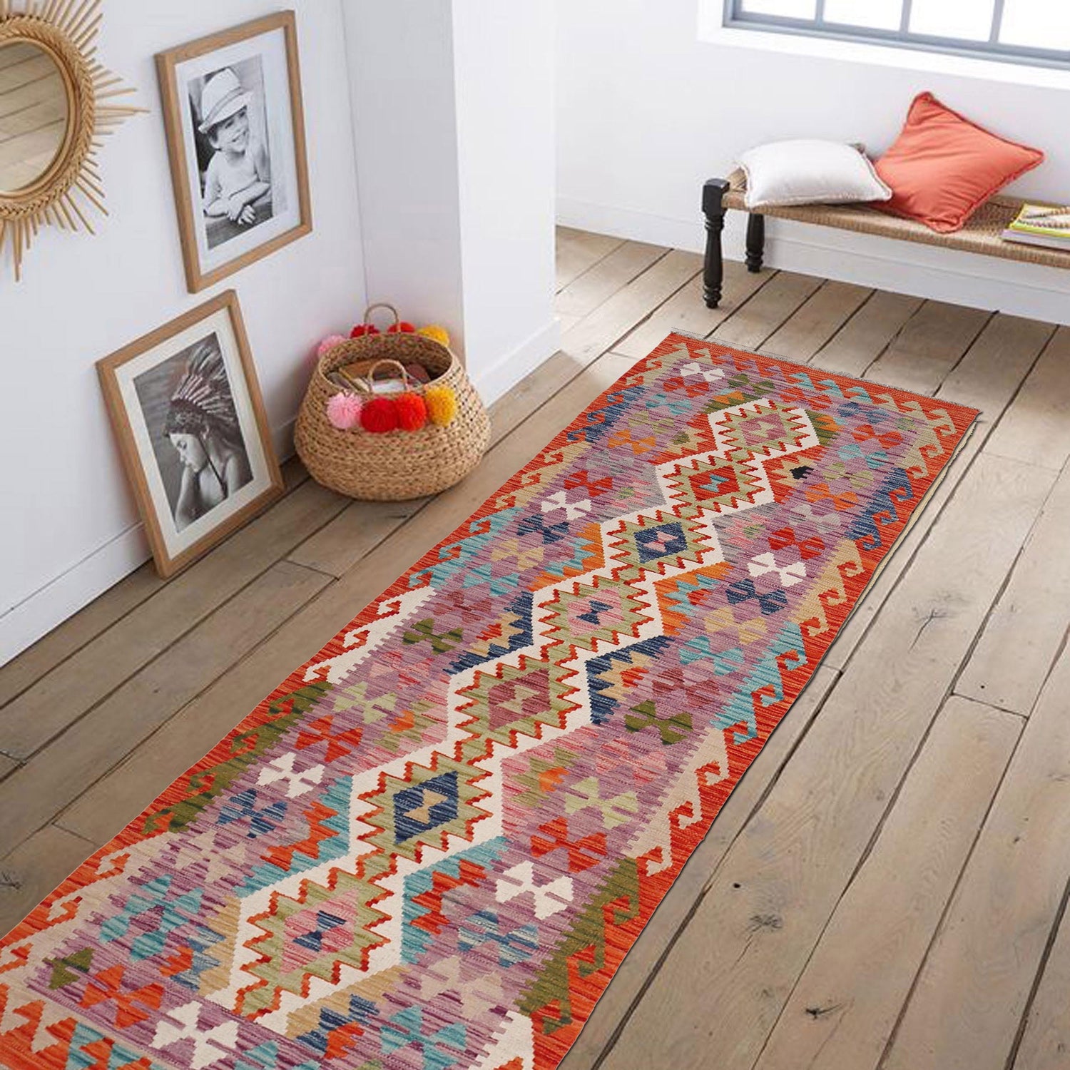 Handmade Turkish Design Wool Kilim Runner 2' 7" x 7' 10" ft / 78 x240 cm - No. G31811