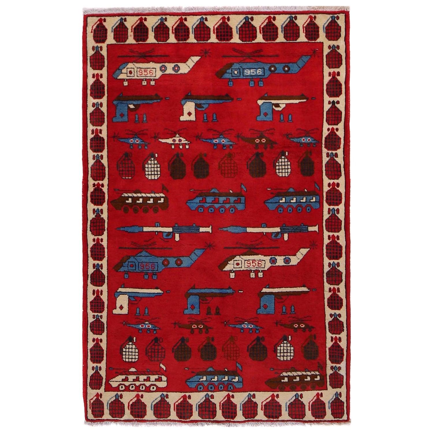 Handcrafted Afghan War Rug 3' 4" x 4' 10" ft / 101 x 148 cm - No. G32094