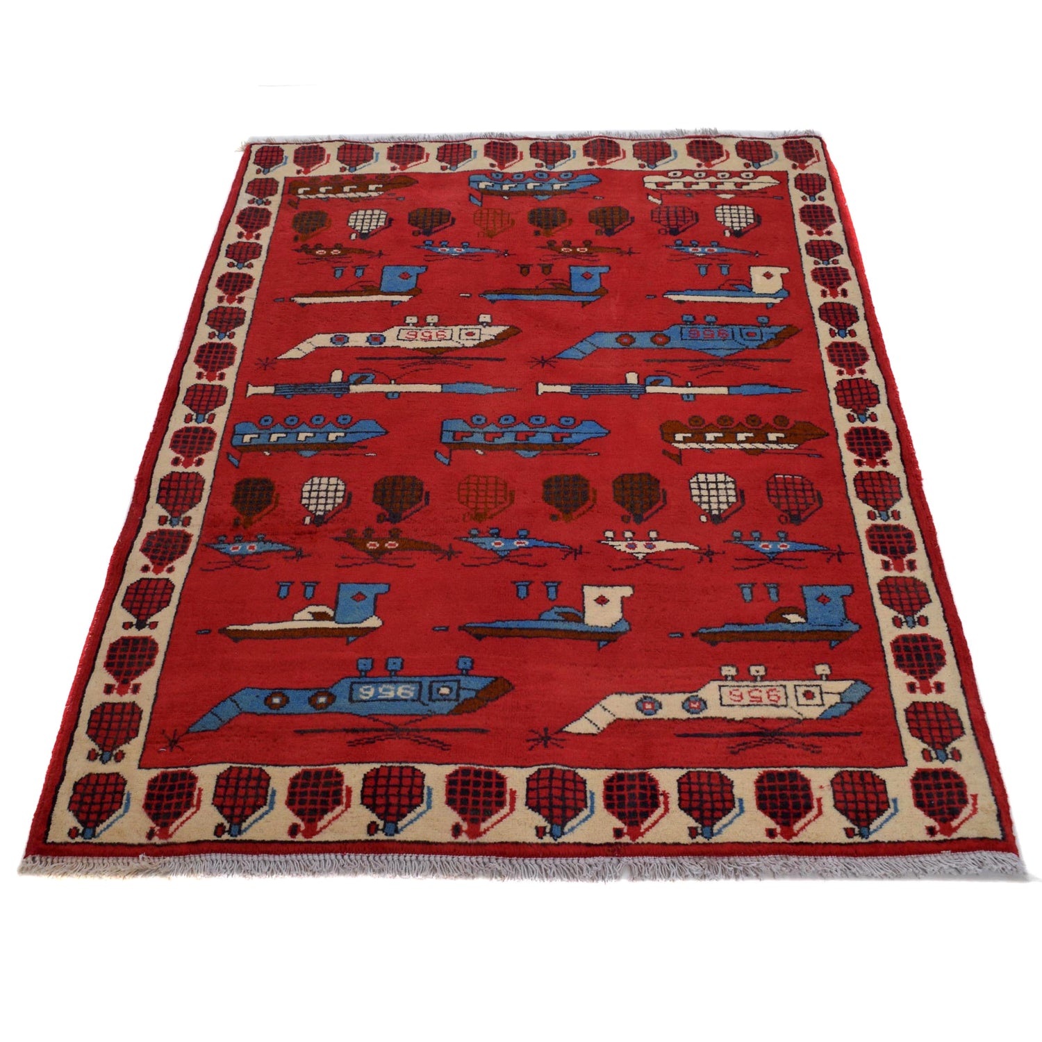 Handcrafted Afghan War Rug 3' 4" x 4' 10" ft / 101 x 148 cm - No. G32094