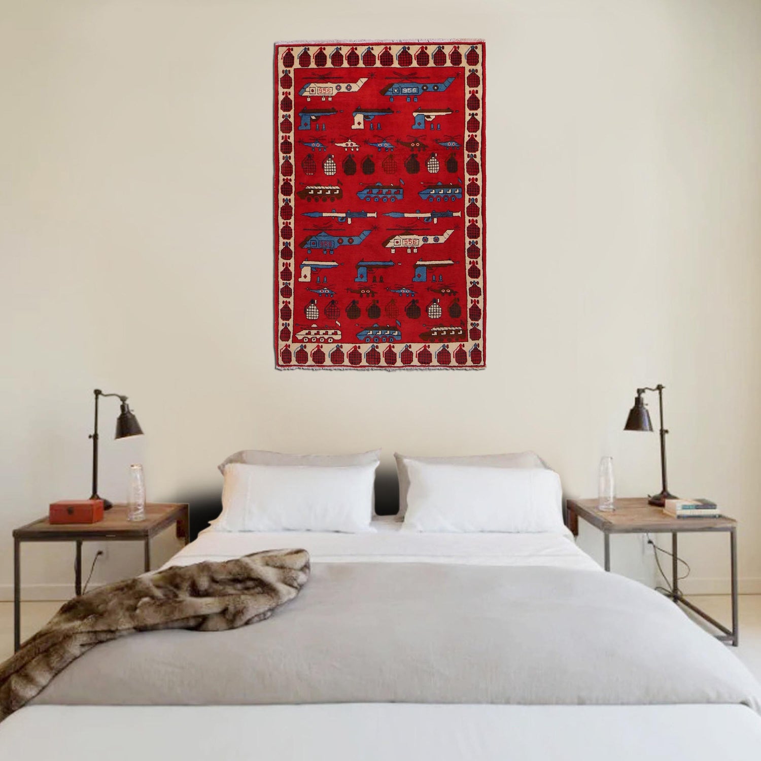 Handcrafted Afghan War Rug 3' 4" x 4' 10" ft / 101 x 148 cm - No. G32094