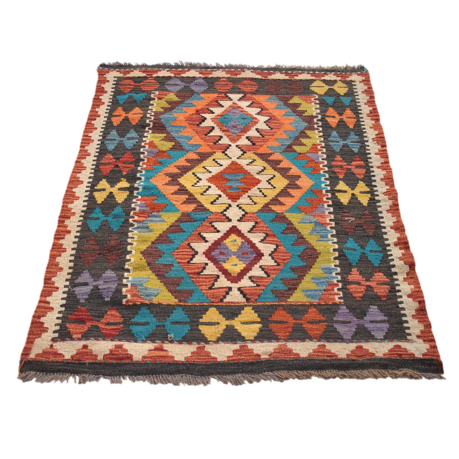 Hand Woven Wool Kelim 2' 7" x 3' 11" ft / 80 x 120 cm - No. G33007