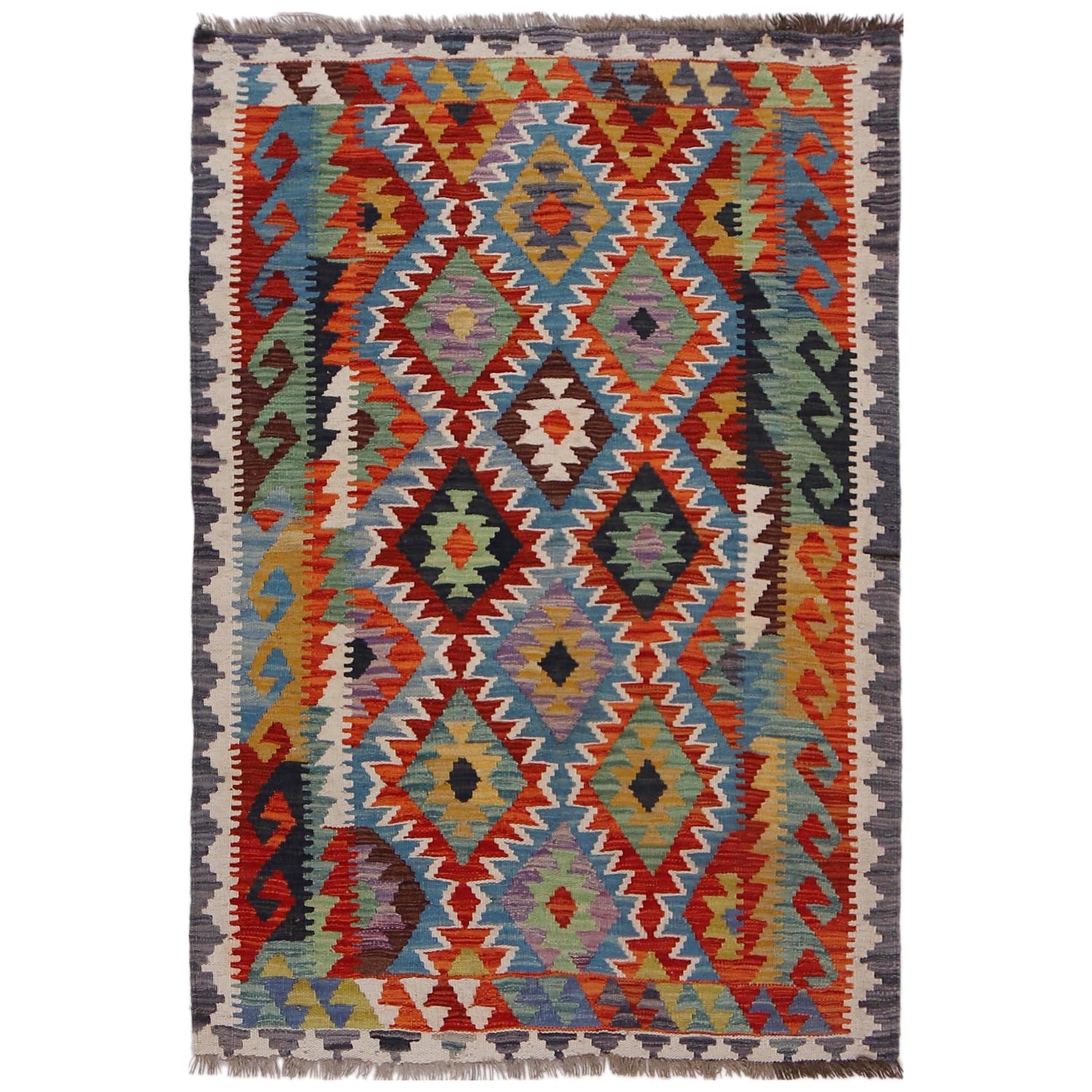 Hand Made Afghan Kilim 3' 6" x 4' 11" ft / 106 x 150 cm - No. G33009
