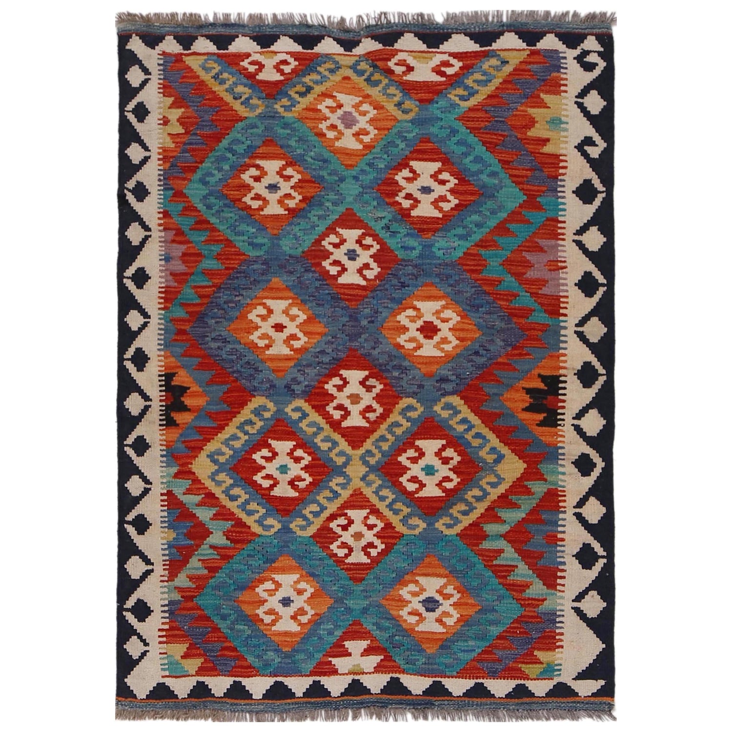Hand Made Afghan Kilim 3' 5" x 4' 8" ft / 104 x 143 cm - No. G33010