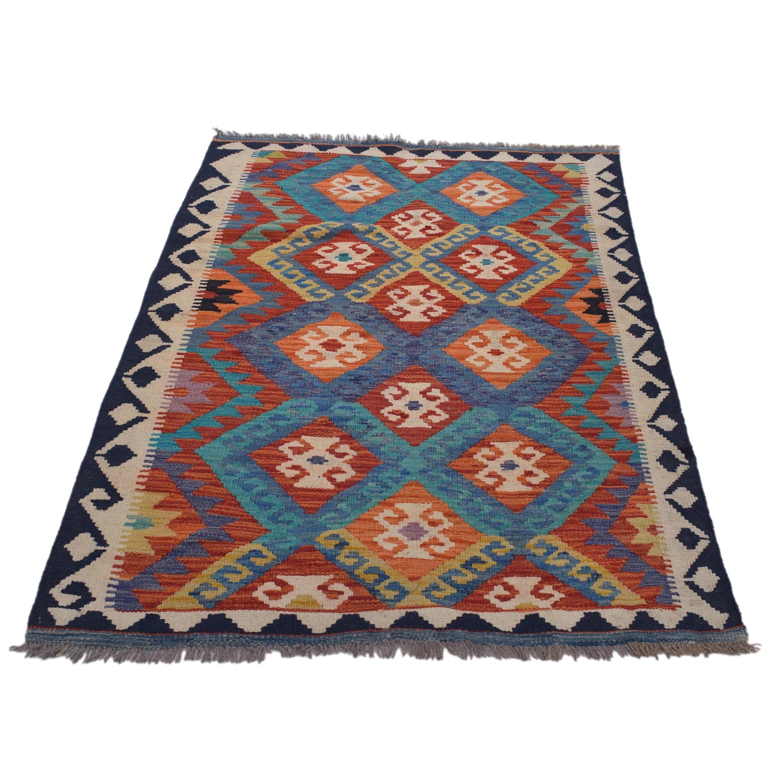 Hand Made Afghan Kilim 3' 5" x 4' 8" ft / 104 x 143 cm - No. G33010