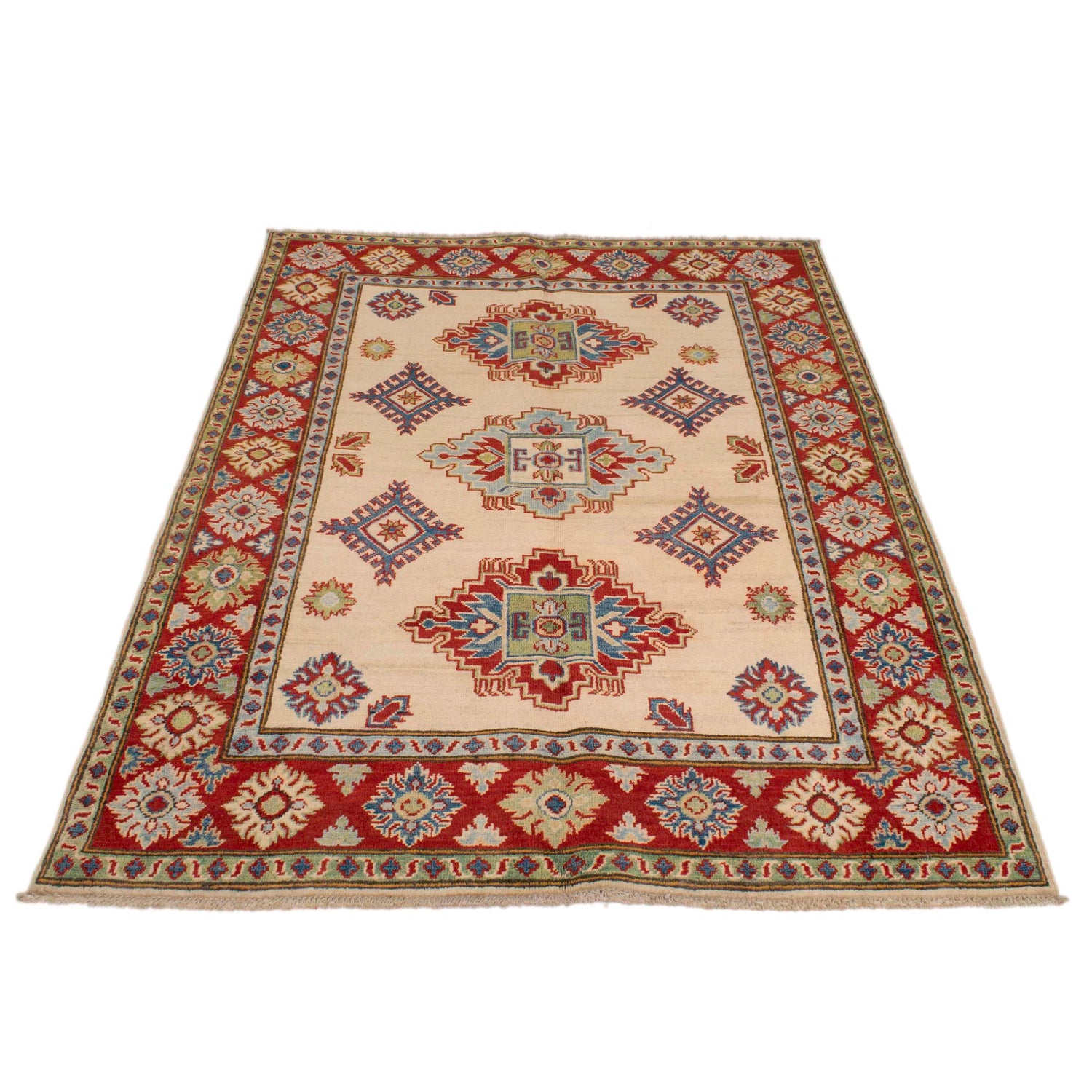 Handmade Kazak Area Rug 4' 0" x 5' 9" ft / 122 x 174 cm - No. G33023