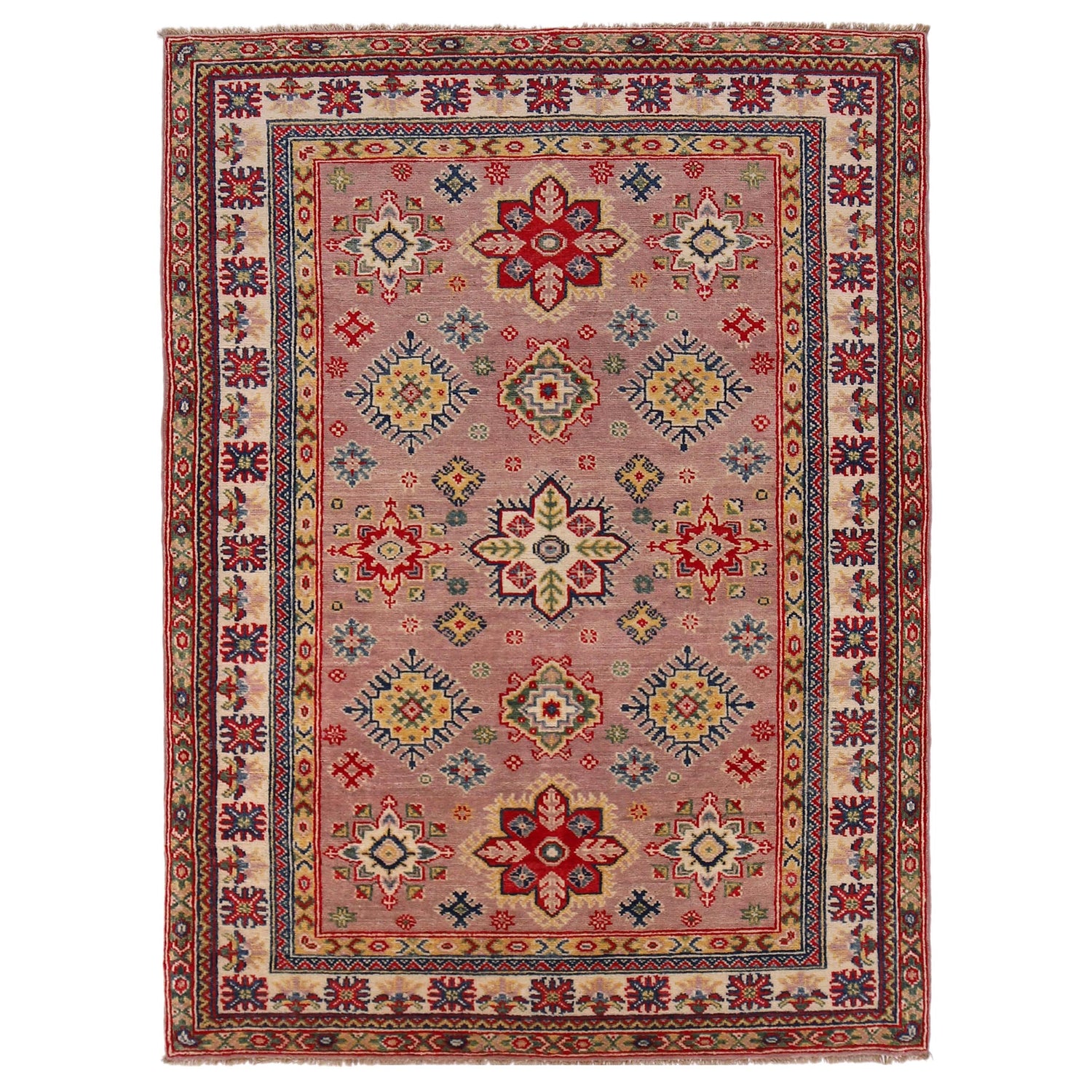 Handmade Kazak Area Rug 4' 0" x 5' 11" ft / 123 x 181 cm - No. G34001