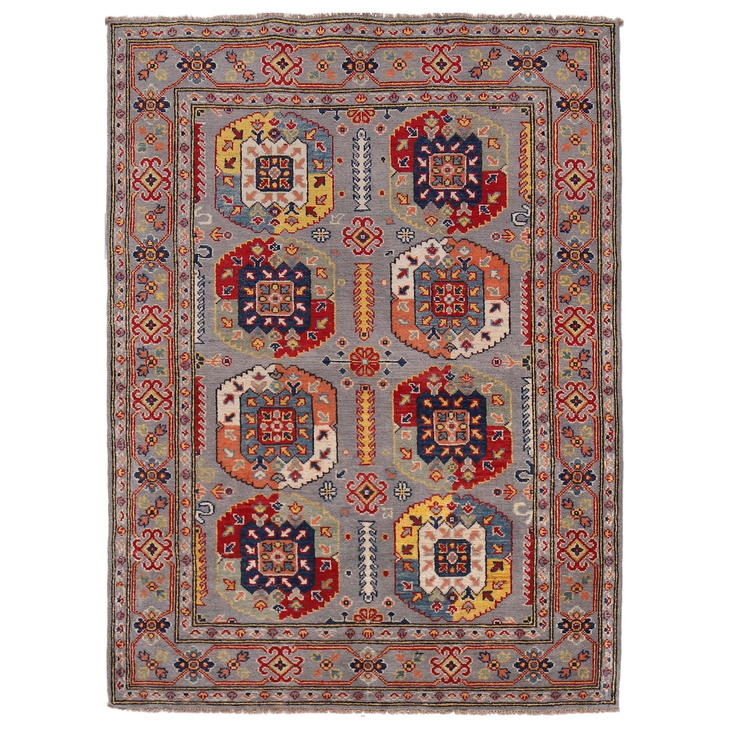 Handmade Kazak Area Rug 4' 0" x 5' 11" ft / 121 x 180 cm - No. G34002