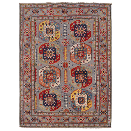 Handmade Kazak Area Rug 4' 0" x 5' 11" ft / 121 x 180 cm - No. G34002